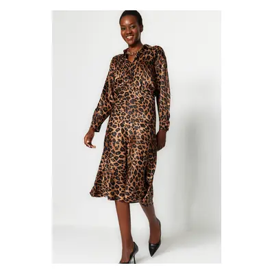 Trendyol Brown Premium High Quality Animal Print Satin Midi Skirt