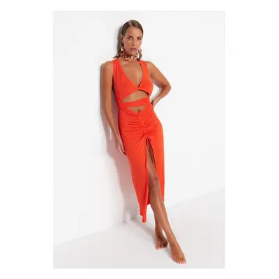 Trendyol Red Cut Out Detailed Long Beach Dress