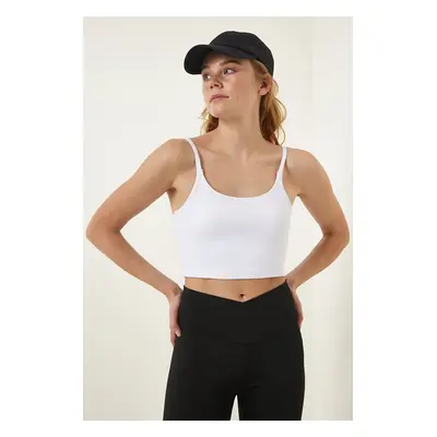 Happiness İstanbul White Thin Strap Knitted Sports Bra