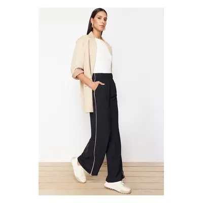 Trendyol Black Piping Leg Zipper Detail Wide Leg/Wide Leg Woven Sweatpants