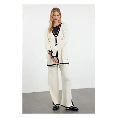 Trendyol Stone Color Blocked Knitwear Cardigan Trousers Bottom-Top Set