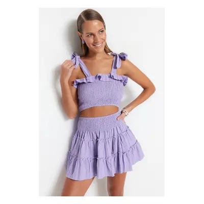 Trendyol Lilac Woven Frilled Blouse and Skirt Set