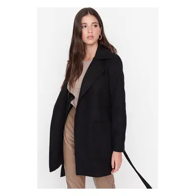 Trendyol Black Fitted Belted Woolen Cachet Coat