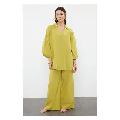 Trendyol Green Weaving 100% Cotton Blouse Trousers Beach Set