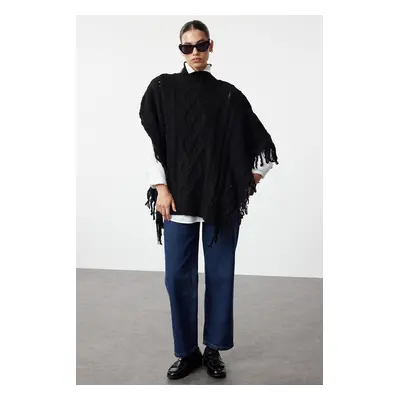 Trendyol Black Wide Pattern Soft Texture Knit Poncho