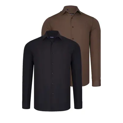 DUAL SET G726 DEWBERRY MENS SHIRTS-BLACK-BROWN