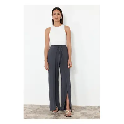 Trendyol Anthracite Tie Detailed Slit Flexible Trousers