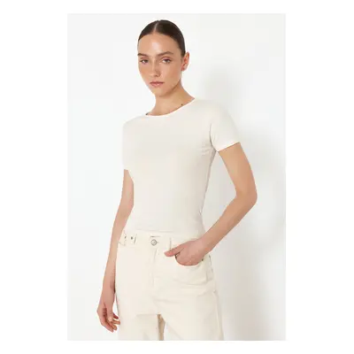 Trendyol Ecru Linen Fitted/Fitted Stretch Knitted Blouse