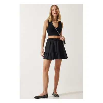 Happiness İstanbul Women's Black Mini Flounce Skirt