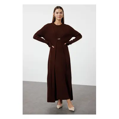 Trendyol Brown Corduroy Dress-Cardigan Knitwear Suit