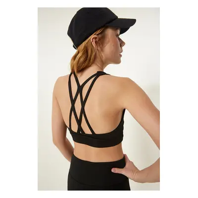 Happiness İstanbul Black Back Cross-Band Knitted Sports Bra