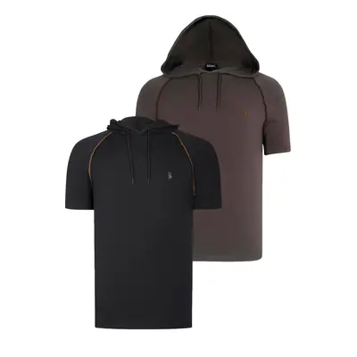 DUAL SET T8570 DEWBERRY HOODED MEN'S T-SHIRT-BLACK-KHAKI