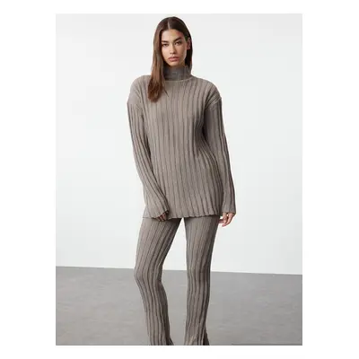 Trendyol Mink Corduroy Trousers Slit Detailed Knitwear Bottom-Top Set