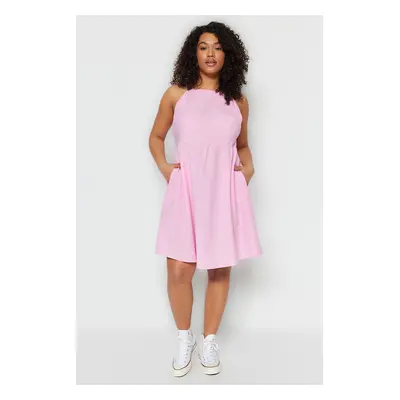 Trendyol Curve Pink Weave Halterneck Dress