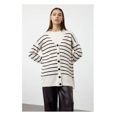 Trendyol Brown Stone Striped Knitwear Cardigan