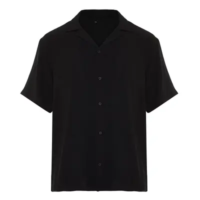 Trendyol Black Black Oversize Fit Summer Short Sleeve Linen Look Shirt Shirt