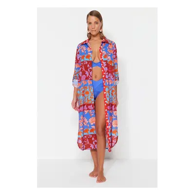 Trendyol Floral Print Midi Woven 100% Cotton Kimono & Caftan