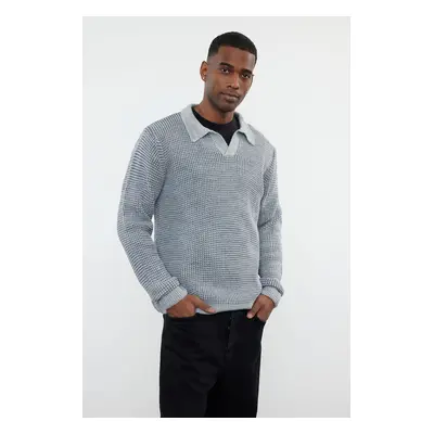 Trendyol Gray Casual Regular Polo Neck Textured Knitwear Sweater