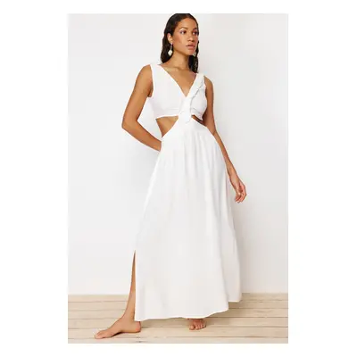 Trendyol Ecru Maxi Woven Tasseled Beach Dress