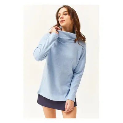 Olalook Women's Baby Blue Cuff Collar Loose Blouse