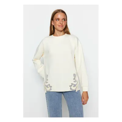 Trendyol Ecru Lace Detailed Diver/Scuba Knitted Sweatshirt