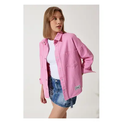 Happiness İstanbul Women's Pink Oversize Gabardine Jacket with Pockets