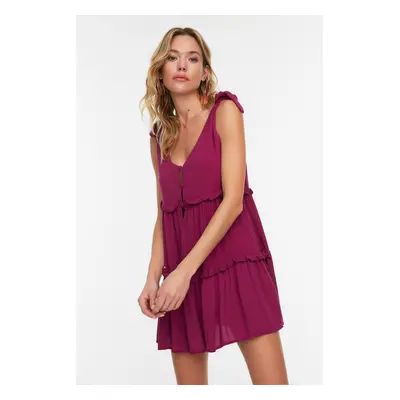 Trendyol Fuchsia Mini Weave and Ruffled Beach Dress