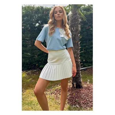 Trend Alaçatı Stili Women's White High Waist Side Zipper Pleated Woven Mini Skirt