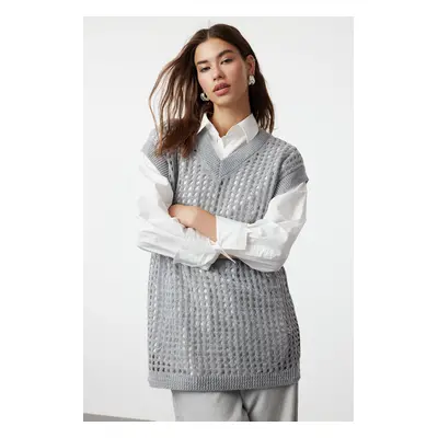 Trendyol Gray Openwork/Hole Knitwear Sweater