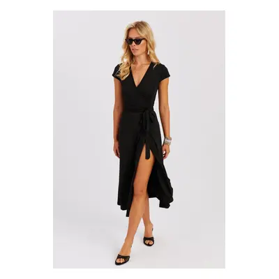 Cool & Sexy Women's Black Double Breasted Midi Dress