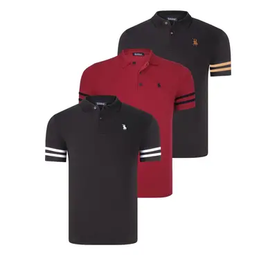 TRIPLE SET T8585 DEWBERRY MEN'S T-SHIRT-BLACK WHITE-BLACK CAMEL-BURGUNDY