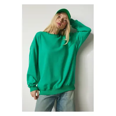 Happiness İstanbul Women's Green Raised Oversize Sweatshirt