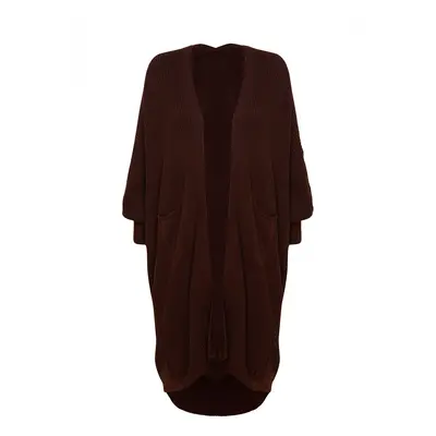 Trendyol Brown Maxi Basic Knitwear Cardigan