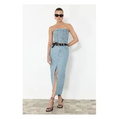 Trendyol Blue Slit Maxi Denim Skirt