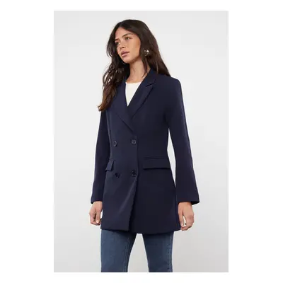 Trendyol Navy Blue Double Button Pocket Detailed Lined Blazer Woven Jacket