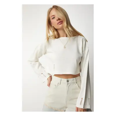 Štěstí İstanbul Dámské kosti roztrhané detaily Pletené zboží Crop Sweater