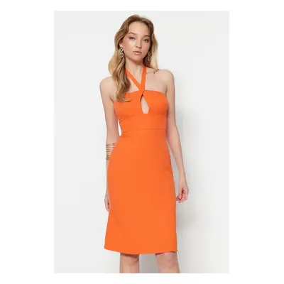 Trendyol Orange Woven Collar Detailed Midi Woven Dress