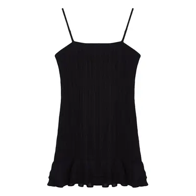 Trendyol Black Textured Straight Cut Square Neck Mini Woven Dress