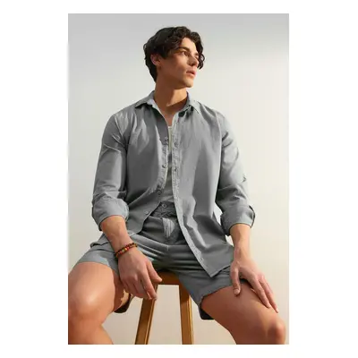 Trendyol Grey Unisex Regular Fit 100% Cotton Linen Look Shirt