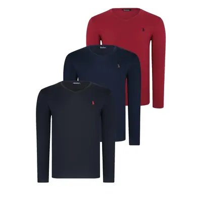 TRIPLE SET T8587 DEWBERRY V-NECK MEN'S SWEATSHIRT-BLACK-NAVY-BURGUNDY