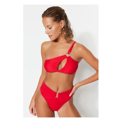 Trendyol X Moeva Red One-Shoulder Bikini Top With Accessory Detail