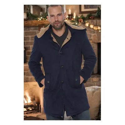 PLT8399 DEWBERRY SUEDE LOOK MEN'S COAT-DARK NAVY BLUE