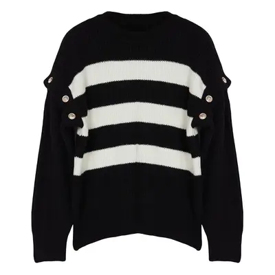 Trendyol Curve Black Striped Sleeves Removable Functional Knitwear Sweater