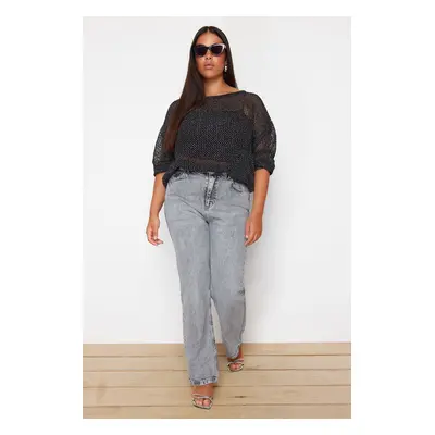 Trendyol Curve Gray High Waist Long Straight Fit Jeans