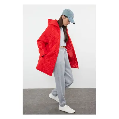 Trendyol Red Hooded Water Repellent Quilted Coat