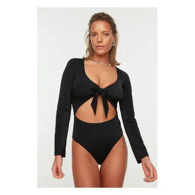 Trendyol Black Long Sleeves with Tie Detail for Swimming