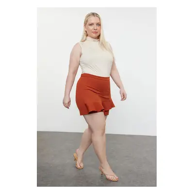 Trendyol Curve Brown High Waist Wide Leg Shorts-Skirt