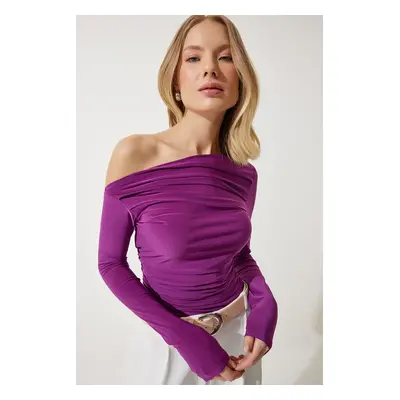 Happiness İstanbul Women's Plum Draped Collar Gather Detailed Blouse