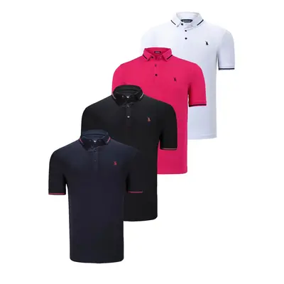 QUADRUPLE SET T8586 DEWBERRY MEN'S T-SHIRT-BLACK-WHITE-NAVY-FUCHSIA