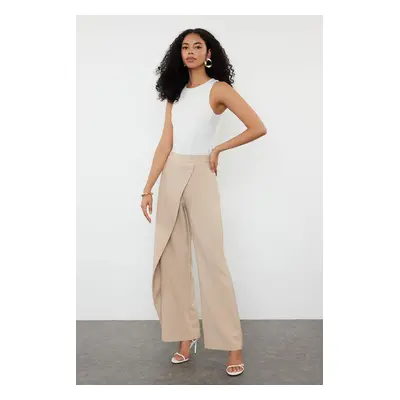 Trendyol Beige Wide Leg Woven Trousers with Cross Closure Detail